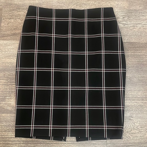 Express Black Pencil Skirt w/ Burgundy and White Stripes - Picture 3 of 3